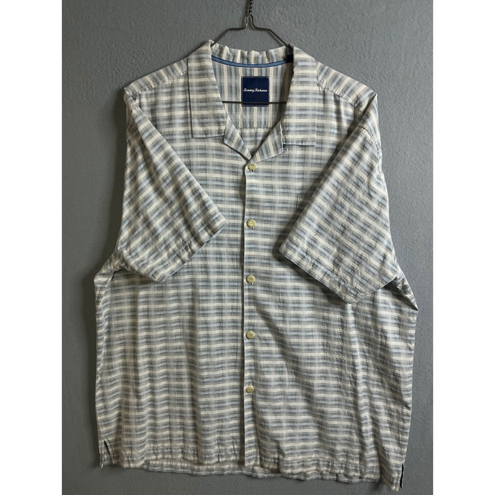 Tommy Bahama Button Up Men's XXL Short Sleeve‎ Silk Blend Camp Shirt Plaid